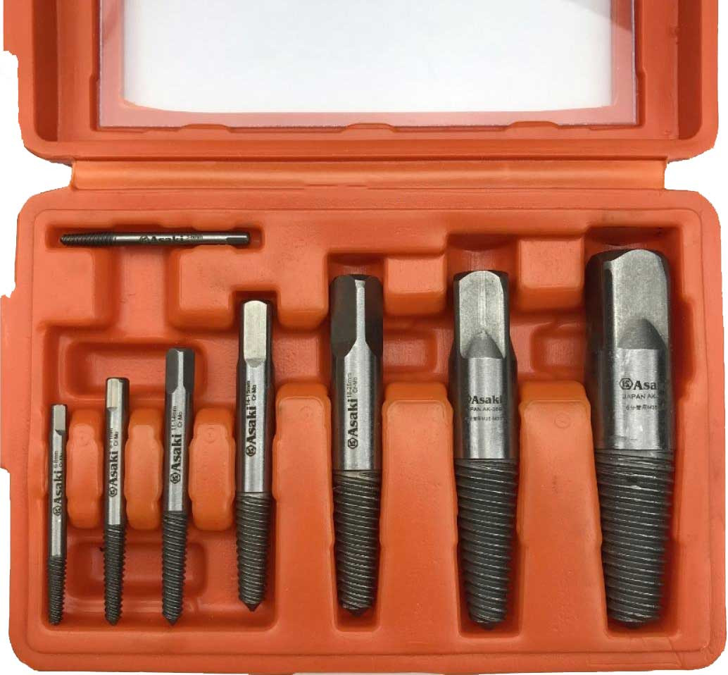 Bộ mũi ren lấy đầu ống nước và bu lông ốc vít gãy Asaki AK-3698 8 chi tiết