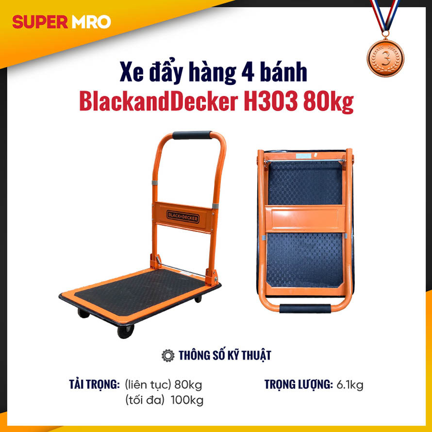 Xe đẩy hàng 4 bánh BlackandDecker H303 80kg