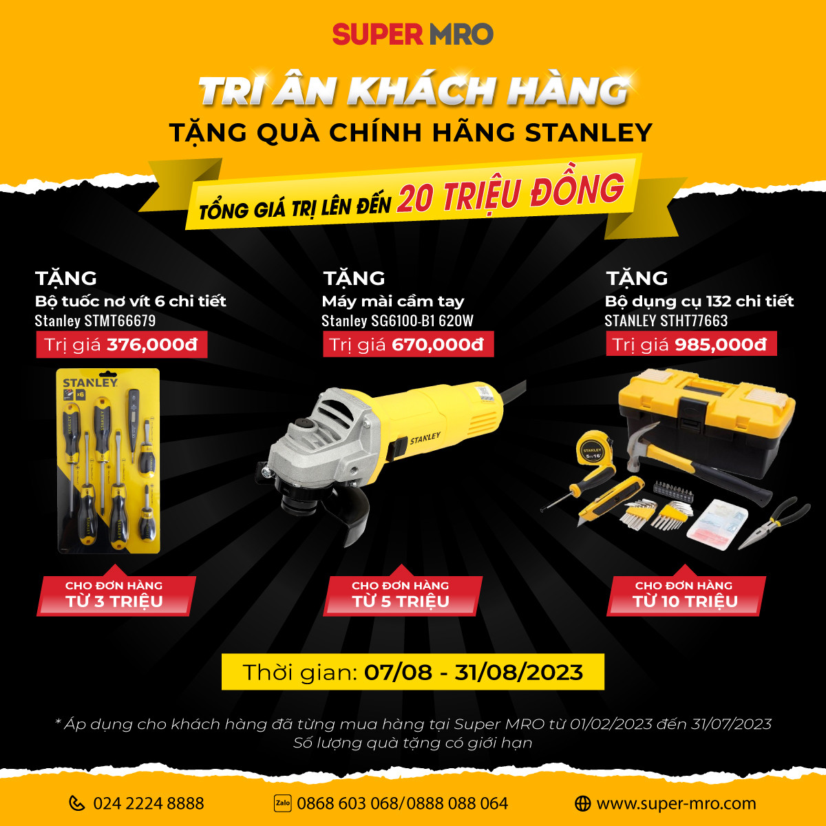 [TRI ÂN KHÁCH HÀNG] TẶNG QUÀ CHÍNH HÃNG STANLEY - TỔNG GIÁ TRỊ QUÀ TẶNG LÊN ĐẾN 20 TRIỆU ĐỒNG