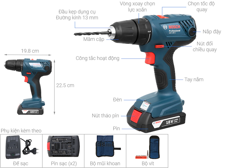 Máy khoan vặn vít dùng pin Bosch GSR 180-Li