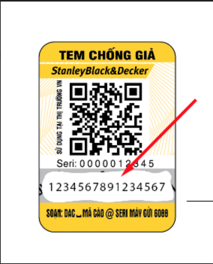 Tem chống giả của máy khoan cầm tay Dewalt.