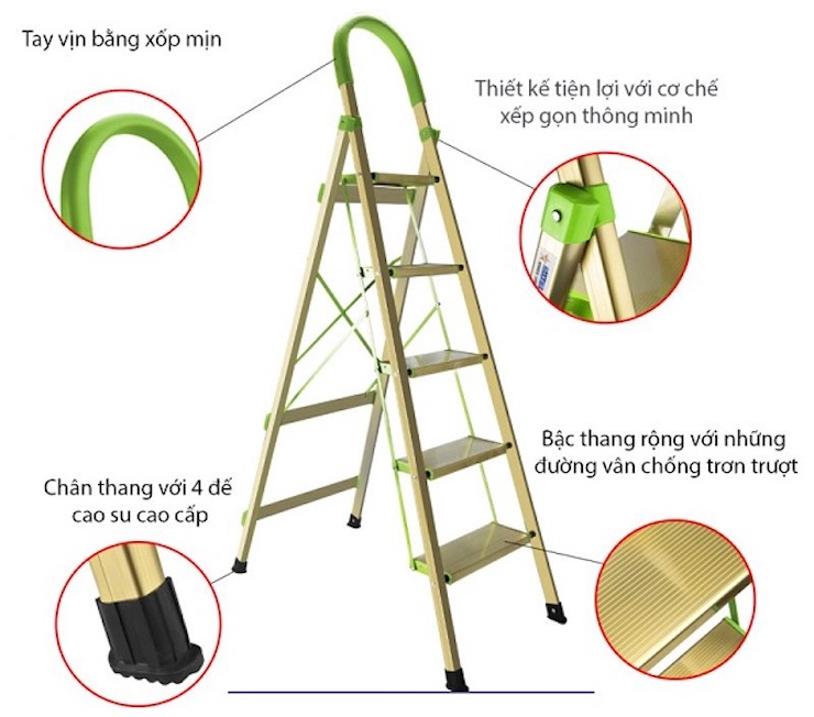 Cấu tạo của thang nhôm ghế 5 bậc