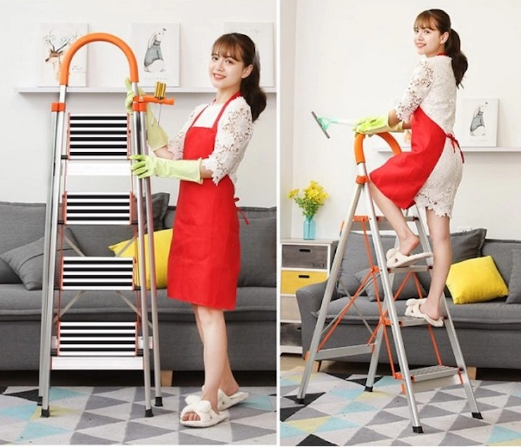 Phụ nữ cũng có thể sử dụng thang nhôm ghế một cách dễ dàng